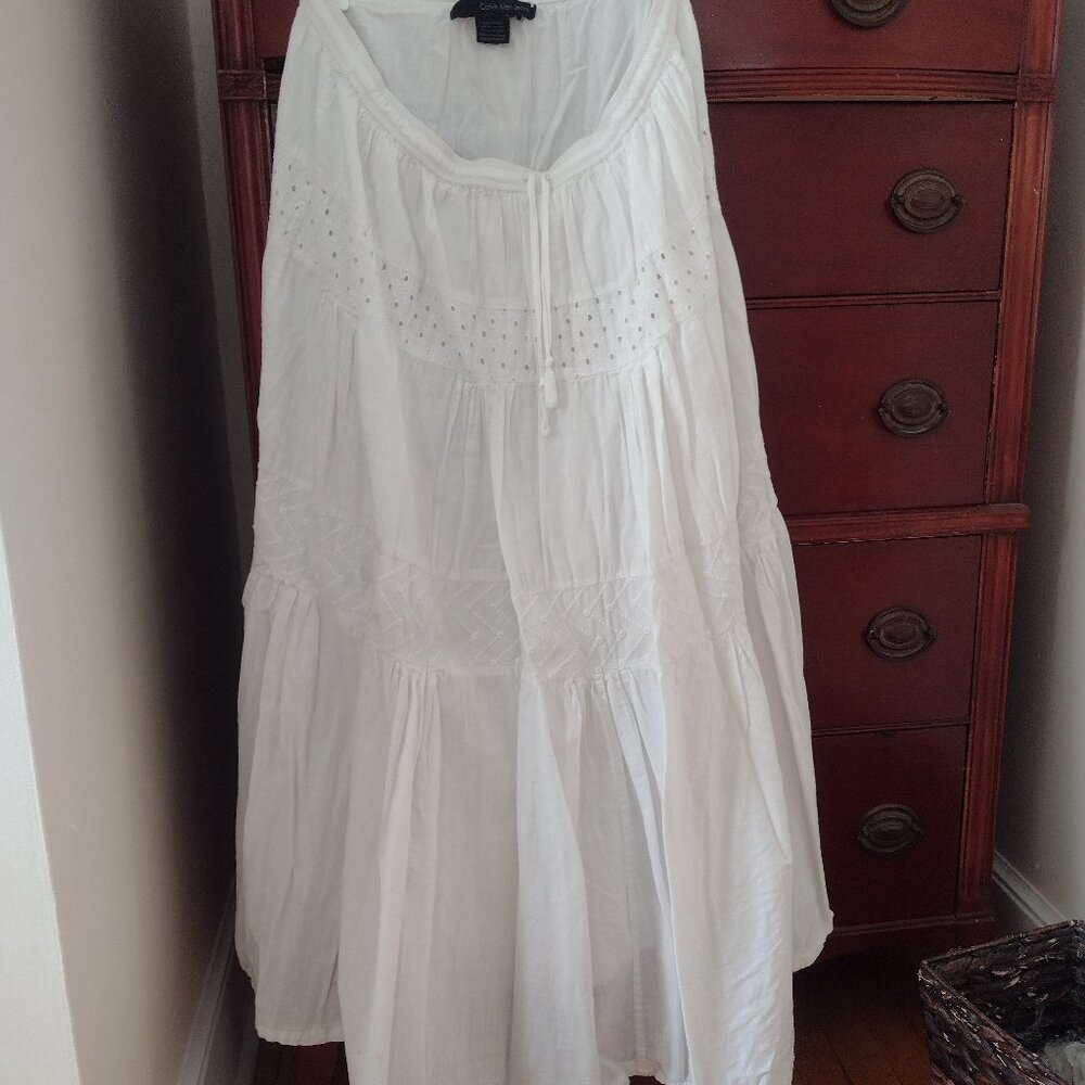 Calvin Klein Jeans Boho white cotton eyelet maxi skirt size L
